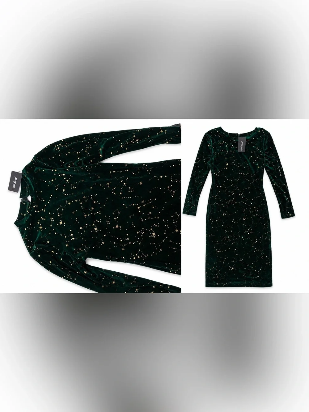 Nasty Gal Emerald Green Velvet Star-Print Long Sleeve Mini Dress - Picture 3 of 3